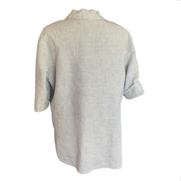 Ellen Tracy Linen Blend Popover Tunic Stripes Roll Tab Sleeves Lace Detail Sz XL - Picture 5 of 10